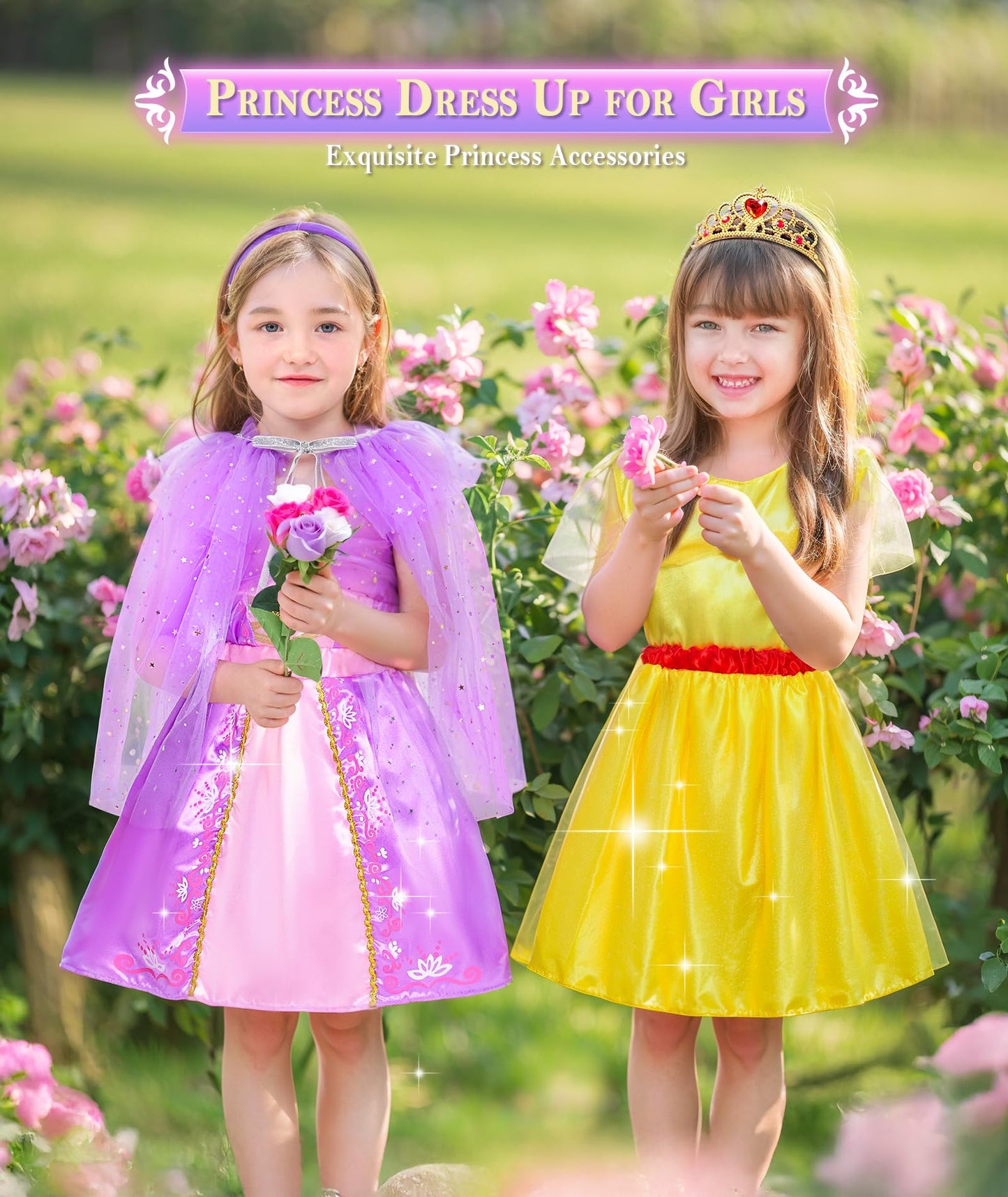 Jeowoqao Princess Dresses For Girls, Princess Dress Up Clothes Little Girls Princess Costumes With Capes Toys Christmas Birthday Gift For Toddler Girl Age 3 4 5 6
