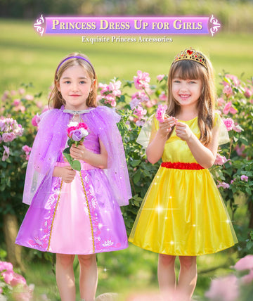 Jeowoqao Princess Dresses For Girls, Princess Dress Up Clothes Little Girls Princess Costumes With Capes Toys Christmas Birthday Gift For Toddler Girl Age 3 4 5 6
