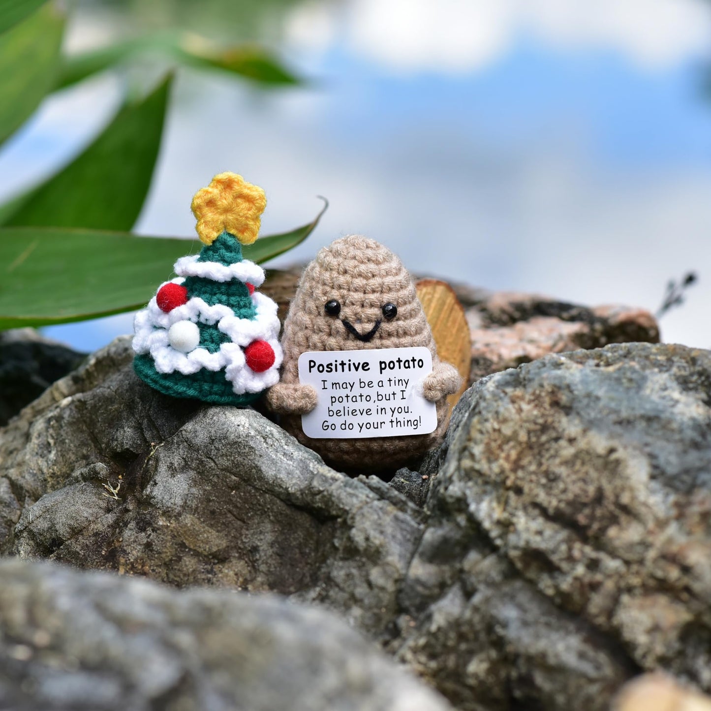 Qyqkfly 1 Pcs Positive Mini Funny Potato Holding Card Crochet Easter Birthday Christmas Mom Dad Sister Friend Wife Husband Colle