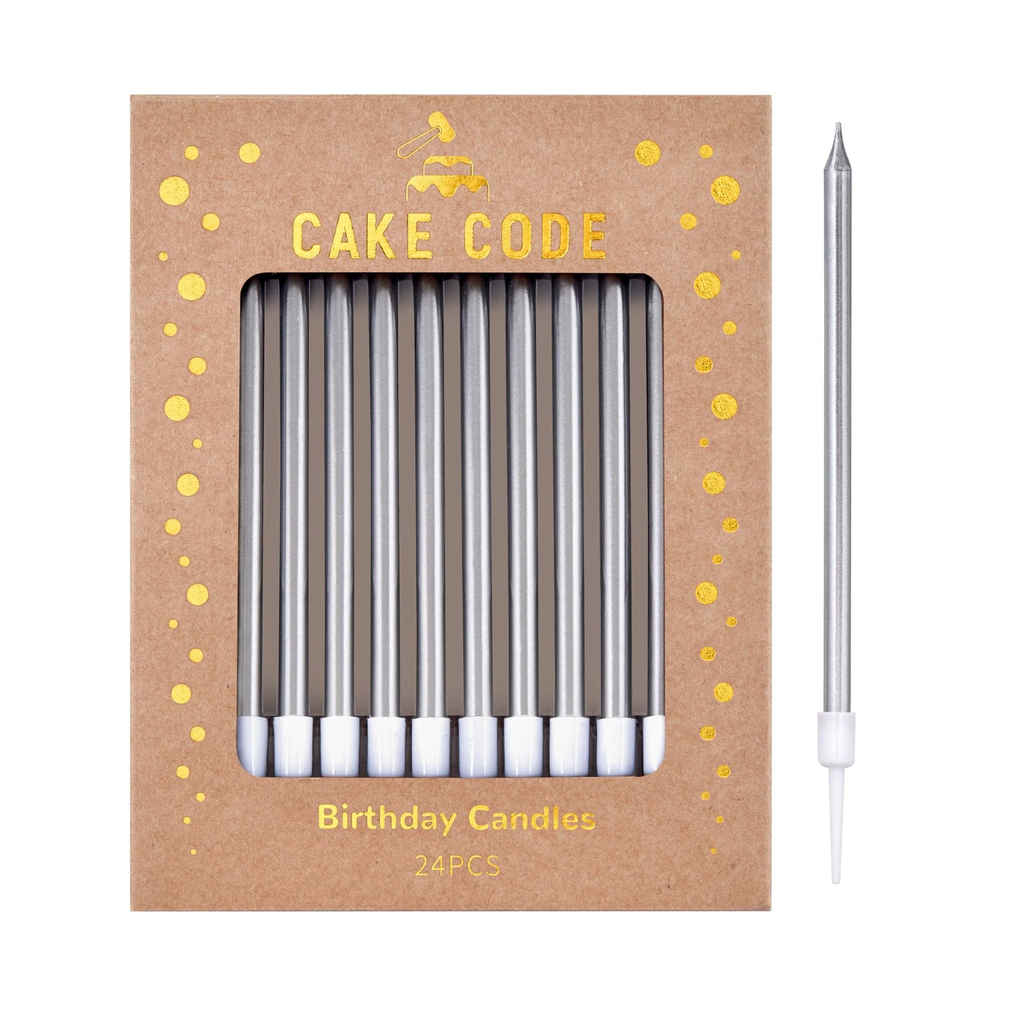 CAKE CODE 24-Count Silver Long Thin Birthday Candles, Cake Candles, Birthday Parties, Wedding Decorations, Party Candles