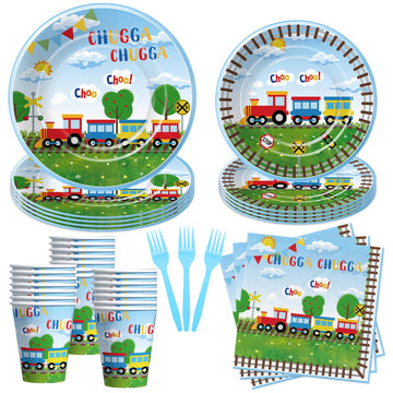 APOWBLS Train Birthday Plates And Napkins Party Supplies Dinnerware, Train Birthday Decorations, Plate, Cup, Napkin, Fork, Train