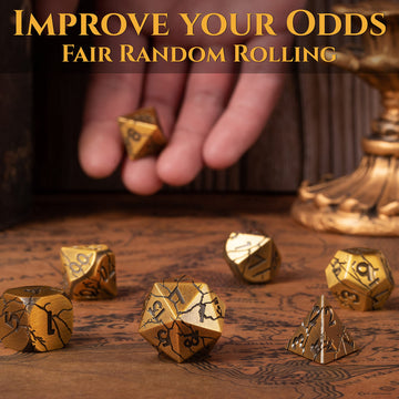 DND Metal Dice - Ancient Gold Ruins Cracked Metal Dice - Polyhedral Dice Set for RPG D&D MTG Pathfinder and More - Beautifully D