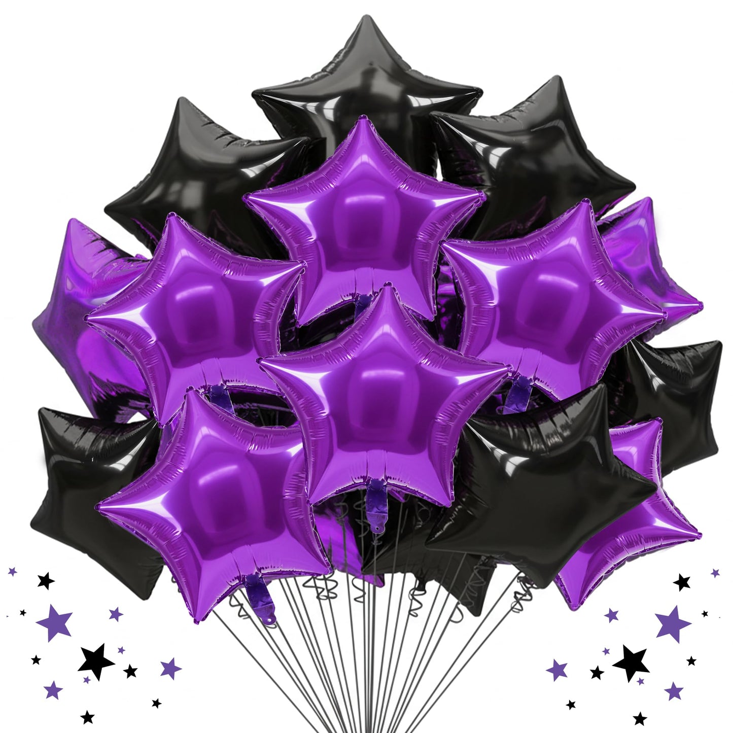 TONIFUL 30Pcs 18 Inch Large Purple Black Star Shape Foil Balloons Big Stars Helium Mylar Ballons for Halloween Birthday Wedding 