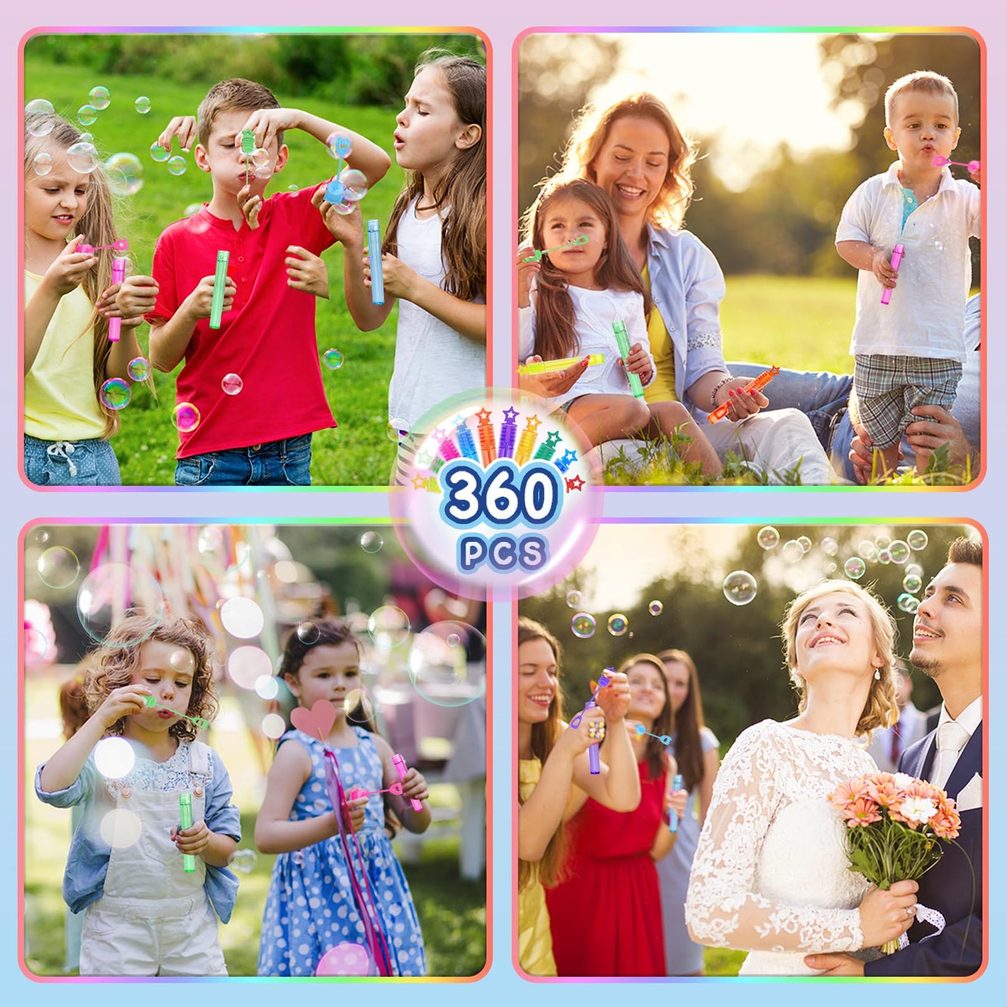 ZIRSENG 360 Piece Mini Bubble Wands in 10 Colors, Party Favors Bulk for Kids, Themed Birthday, Carnival, Wedding, Classroom Priz