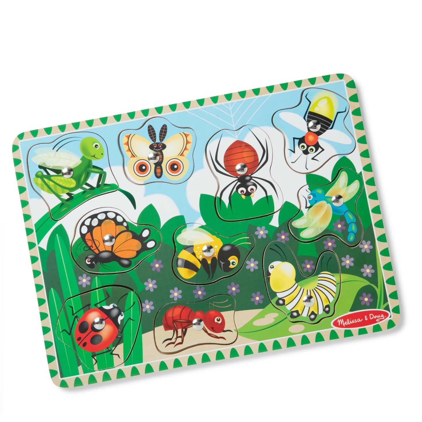 Melissa & Doug Magnetic Wooden Bug-Catching Puzzle Game, 10 pcs, Green, Model 3779, Educational Toy for Kids