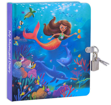 Mollybee Kids' Diary Notebook For Girls, Mermaid Theme, 5.5 X 6.25 Inches, 208 Lined Pages, Padlock With 2 Keys, Blue