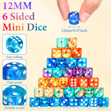 Foilswirl 144 Pieces 12mm 6 Sided Mini Dice Set for School Classroom Table Games D6 Game Standard Dice with Portable Plastic Box