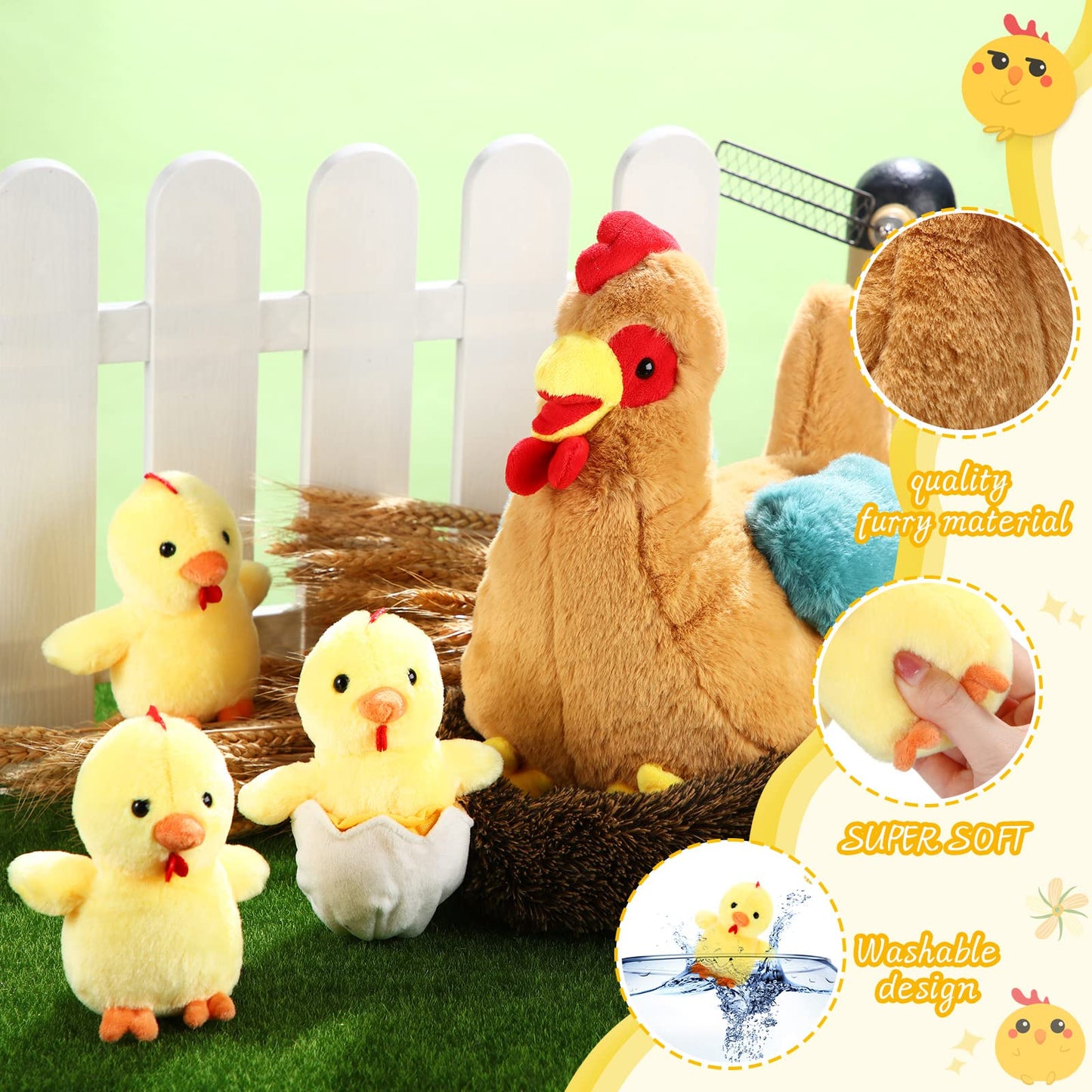 Skylety Chicken Stuffed Animal Plush Toy - Egg Laying Hen with Zippered Belly, 9.84" Size, Pack of 6, Perfect for Easter Party Supplies