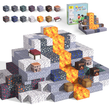 Dufvrpe Minecraft Magnetic Blocks - 128Pcs Cavern Exploration - 1'' Creative Magnacraft Magnetic Building Cubes Gift Set For Kid