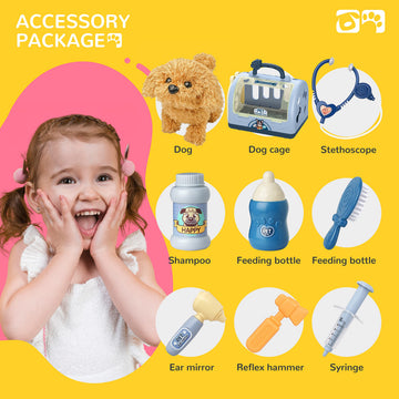 Smilesskiddo Vet Play Sets for Kids - Veterinarian kit for Kids with Interactive Electric Dog and Cage, Doctor Pretent Play Pupp