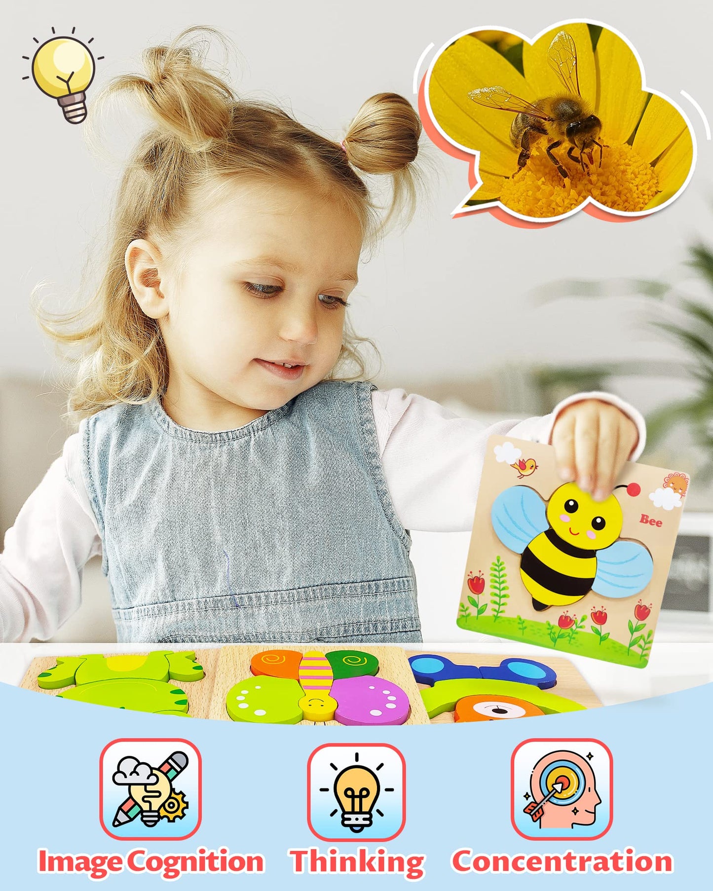 Bekayshad Wooden Puzzles Toddler Toys Gifts For 1 2 3 Year Old Boys Girls, 4 Pack Animal Jigsaw Puzzles Montessori Toys, Learnin