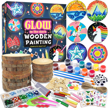Klmars Kids Wooden Painting Kit-Glow In The Dark-Arts & Crafts Gifts For Boys Girls Ages 5-12-Wood Slice Craft Activities Kits -