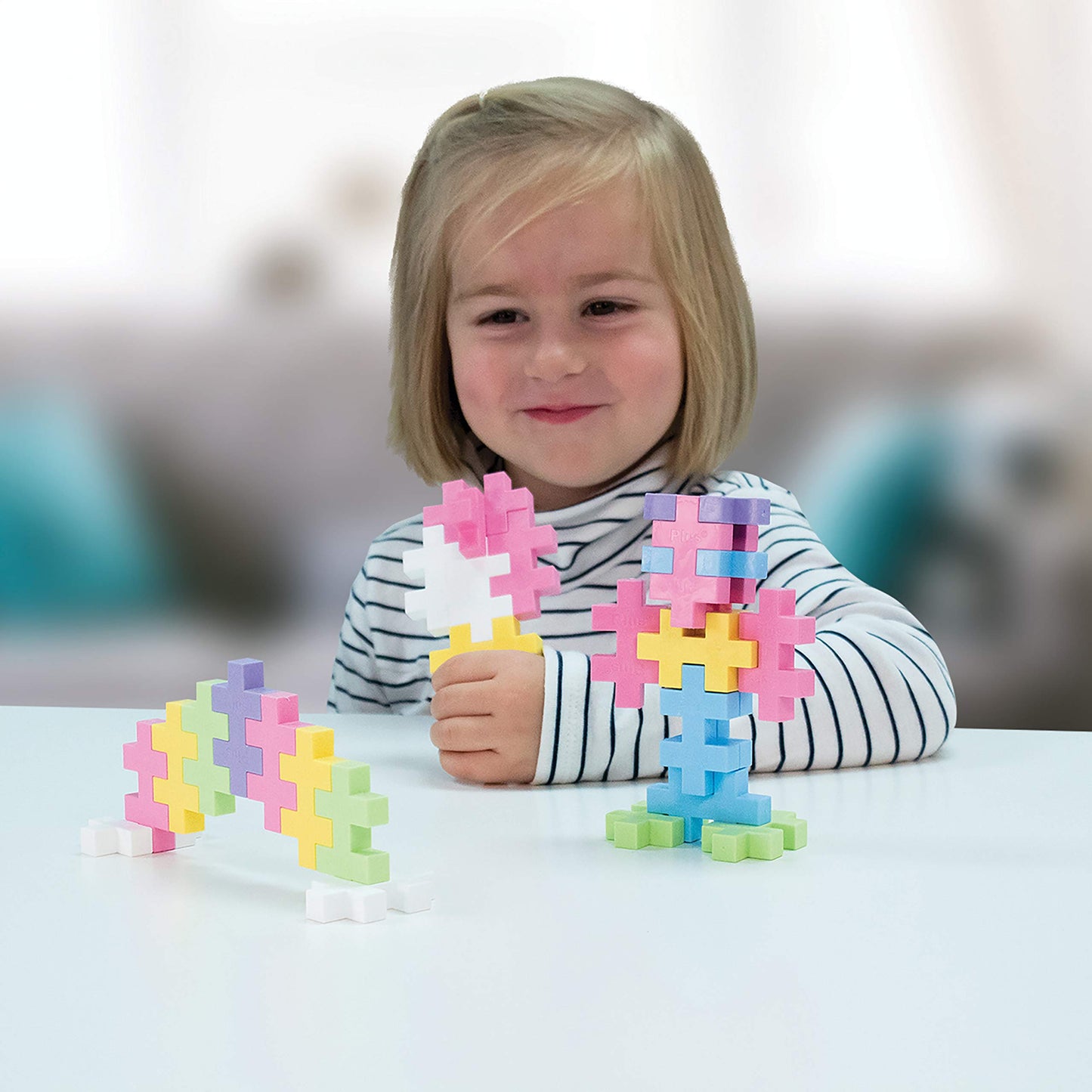 Plus-Plus Big - 200 Big Pc In Storage Tub - Basic, Neon And Pastel Mix W/Baseplates - Construction Building Steam Toy, Interlocking Large Puzzle Blocks For Toddlers And Preschool