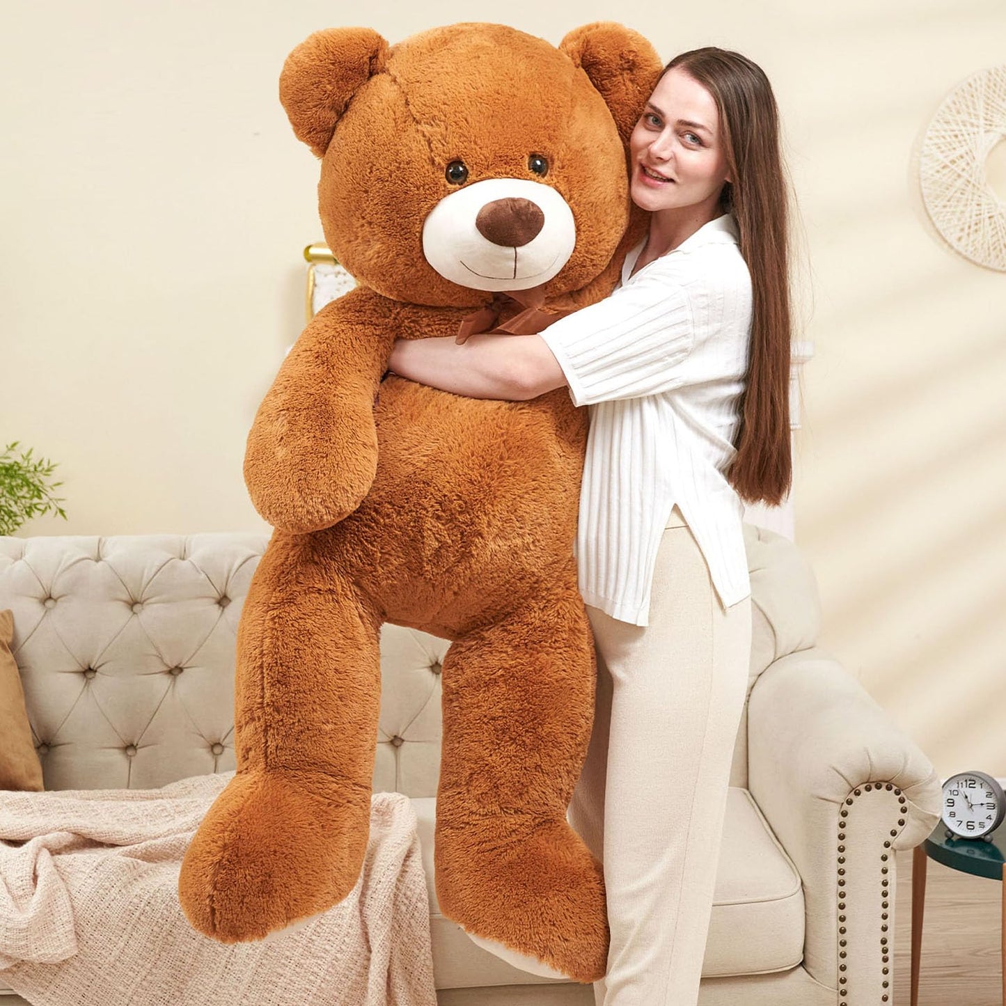 Tezituor Giant Teddy Bear Stuffed Animal 51In, Big Stuffed Bear Plush For Baby Shower, Soft Life Size Teddy Bear Gift For Kids, Girlfriend On Birthday, Valentine, Christmas(Brown)