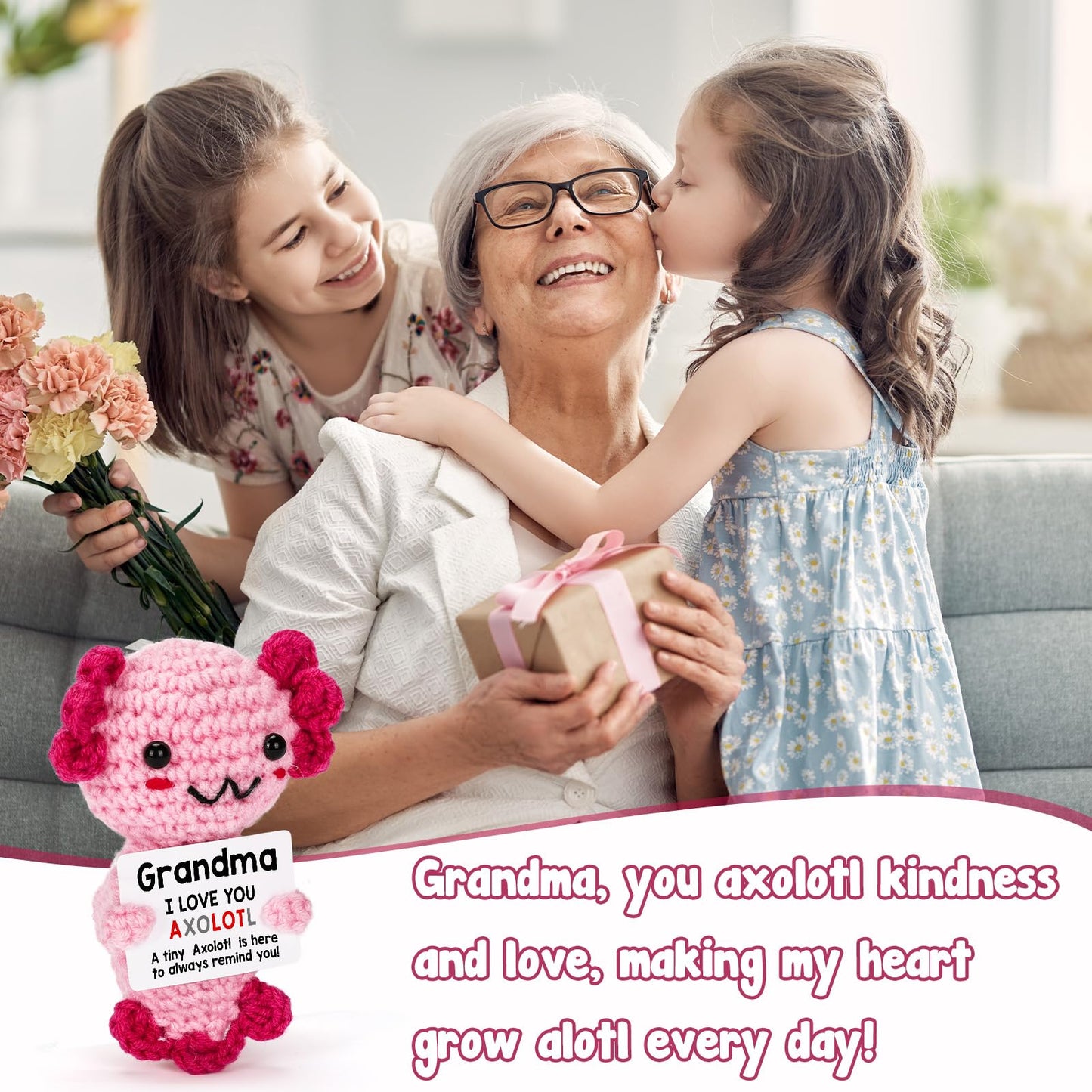 Weming Grandma Gift From Granddaughter, Mini Handmade Crochet Axolotl Gift For Mother 'S Day & Birthday, I Love You Sentimental