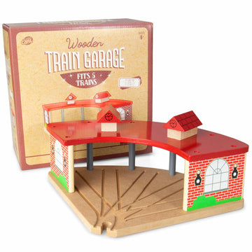 Wooden Train Track Train Garage - Train Storage Garage for Wooden Train Tracks & Sets - Compatible with Most All Conductor Carl
