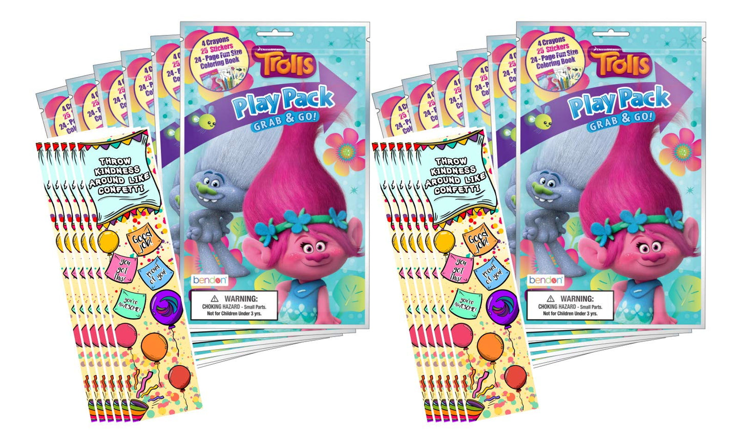 DreamWorks Trolls Grab n Go Play Packs (12 Packs) Party Favors Plus Loot Bags and Door Hanger