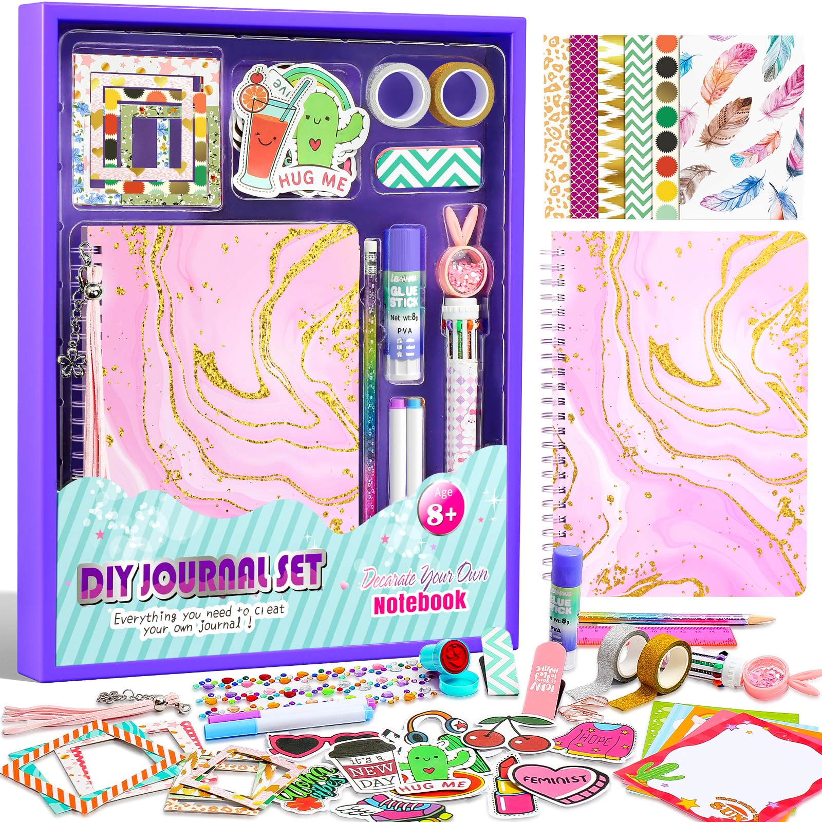 Baloriz Diy Journal Kit For Girls - 150+Pcs Ideal Gifts For Girls Ages 8 9 10 11 12 13 14 Year Old, Diy Journaling Set For Tween