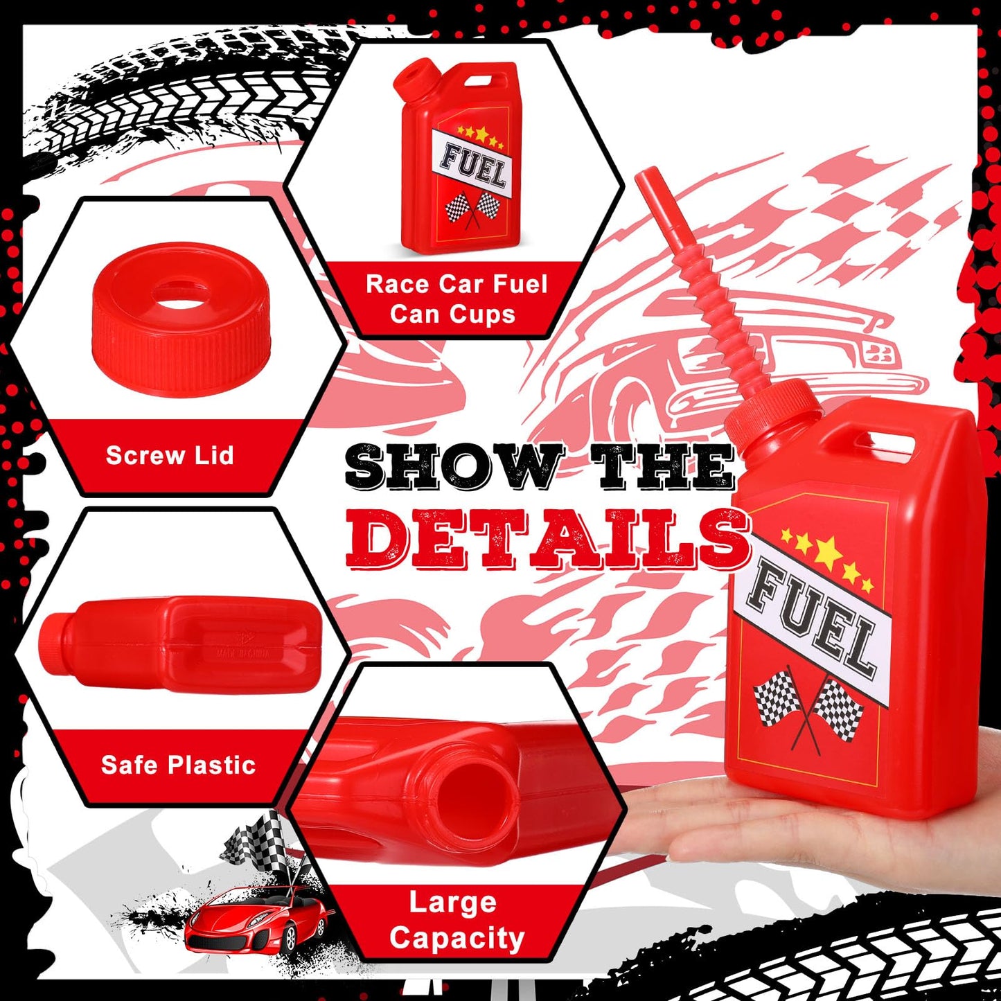 Mifoci 12 Pack Race Car Fuel Can Cups Set 11 oz Car Fuel Can Drinking Cups with Straw Racing Car Theme Birthday Party Favor for