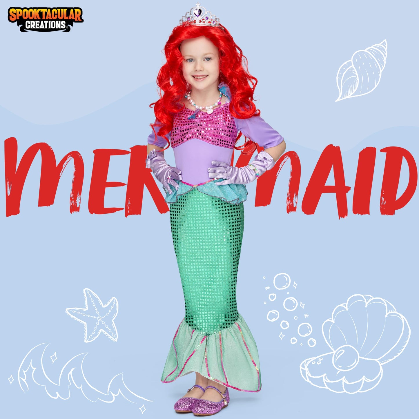 Spooktacular Creations Deluxe Mermaid Costume Set With Red Wig And Headband (Toddler (3-4))