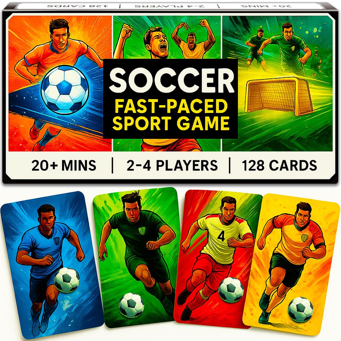 QUOKKA Soccer Fast-Paced Card Game for Kids & Adults - 128 Cards & Easy Rules - Quick & Fun Matching Game - 2-8 Players - Ages 8