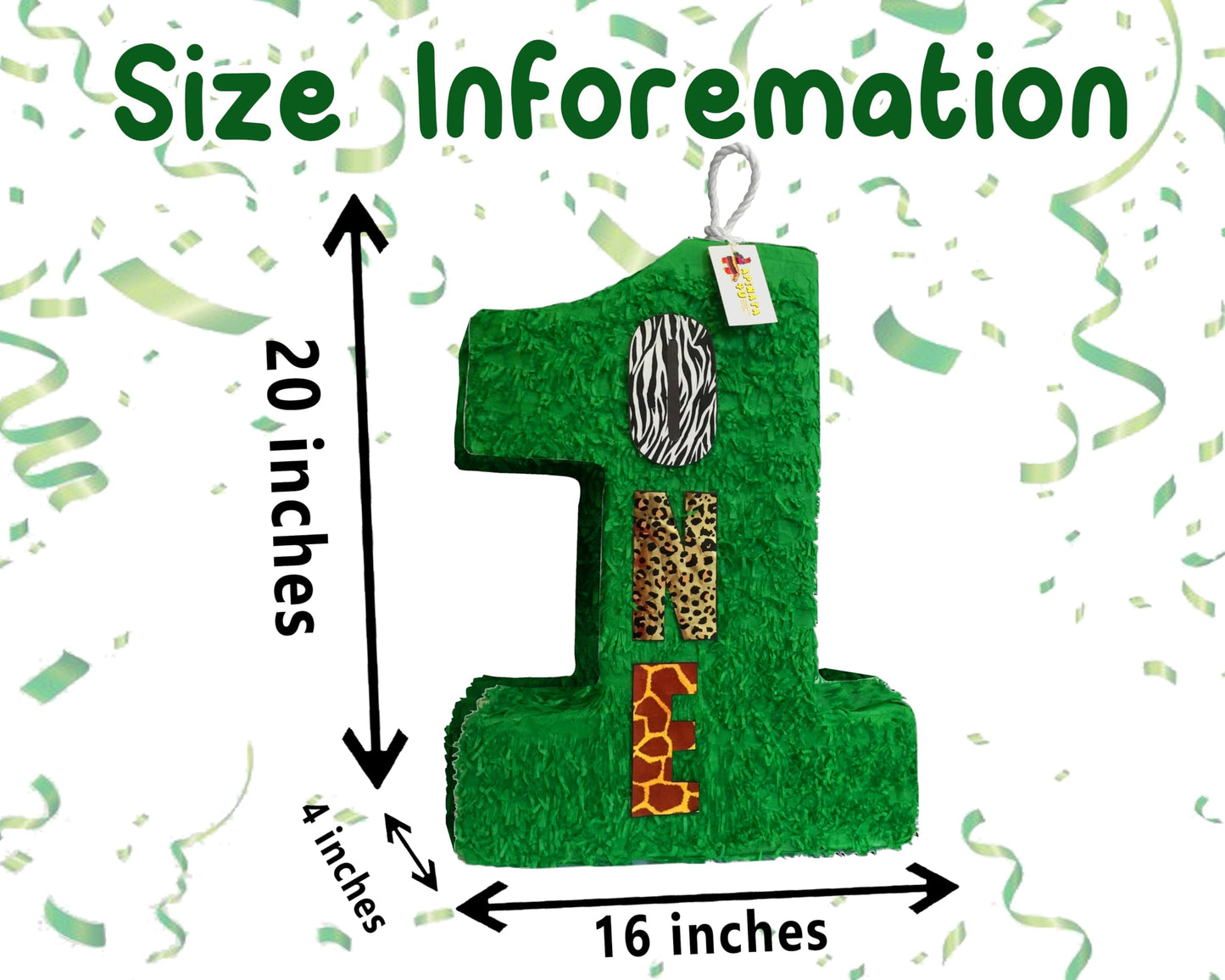 Apinata4U Large Green Number One Pinata, Jungle Theme For Kids Party, Animal Print Birthday Party, Boys And Girls 1St Birthday, Safari Theme Party Decor, Party Favor For Kids, 20 X16 X 4 Inches