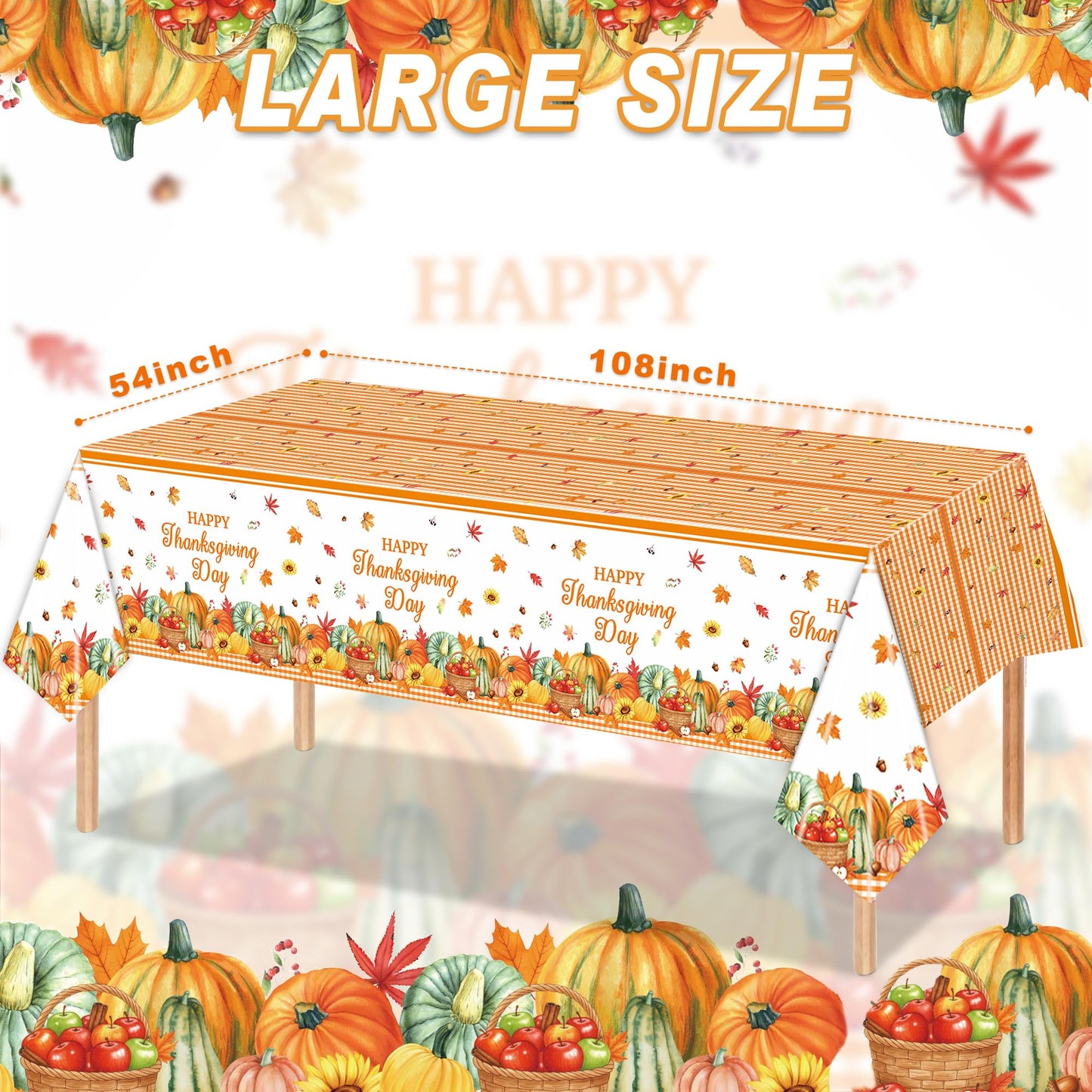 XueXiceili 3pcs Fall Tablecloth 54 X 108 in Inch Rectangular, Thanksgiving Autumn Harvest Pumpkin Mushroom Plaid Table Cover for