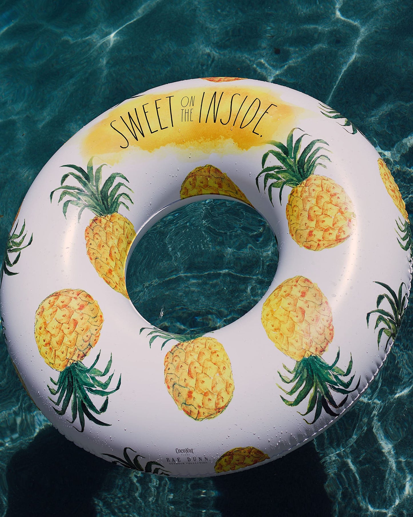 Coconut Float Rae Dunn x Pineapple Pattern Ring Float - mature-themed Size Large 48 Inch Inflatable Raft & Durable Water Inner Tube - Stable Ride-On for Summer Parties & Swim Events