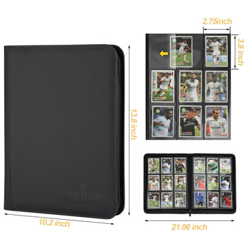 9 Pockets Card Binder enhanced Zip Trading Card Binder 540 Double Sided Pocket PU Collection Binder  Collector Album  Card Folder for MTG  TCG  Business Cards.(Black)