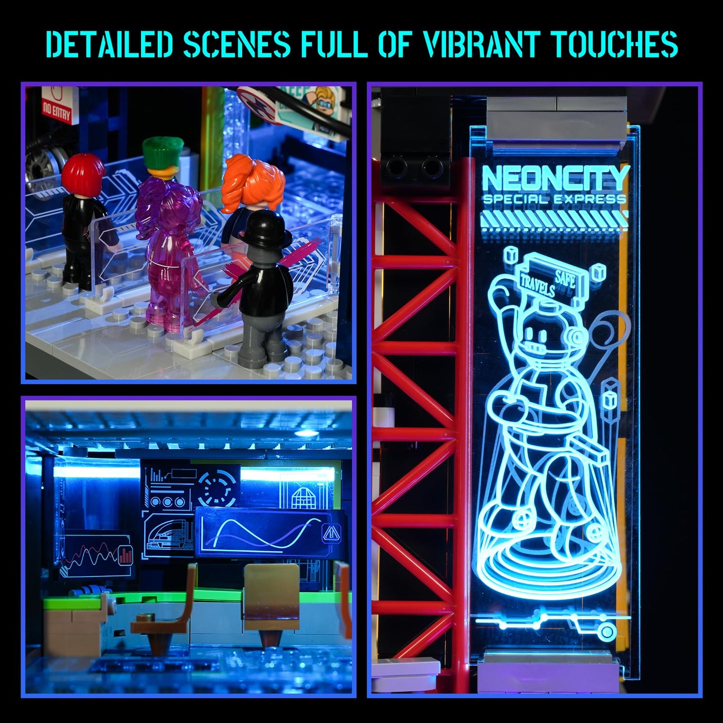 Lumibricks Cyberpunk Floating Train Station Set - 2760 Pcs LED Light Model L9098-EU, Neon Colors, Plastic, Medium Size for Sci-fi Lovers