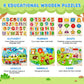 6 Pack Wooden Puzzles For Toddlers, Peg Toddler Puzzles Include Alphabet Number Shape Animals Vehicle Farm Puzzles With Storage Rack Preschool Educational Learning Toys For 1 2 3 4 5 Boys Girls