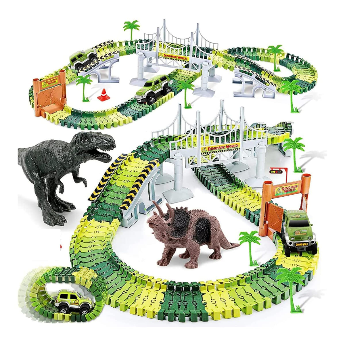 Kidology Create a Jurassic Dinosaur Racetrack Toy Set 142 Pcs, Children STEM Learning DIY Flexible Track Playset, Educational Le