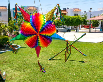 CELLY PARTY Mexican Star Pinata - 32 Inch Rainbow Colorful Cardboard Pinata for Kids Birthday Party & Dia de Los Muertos Celebrations