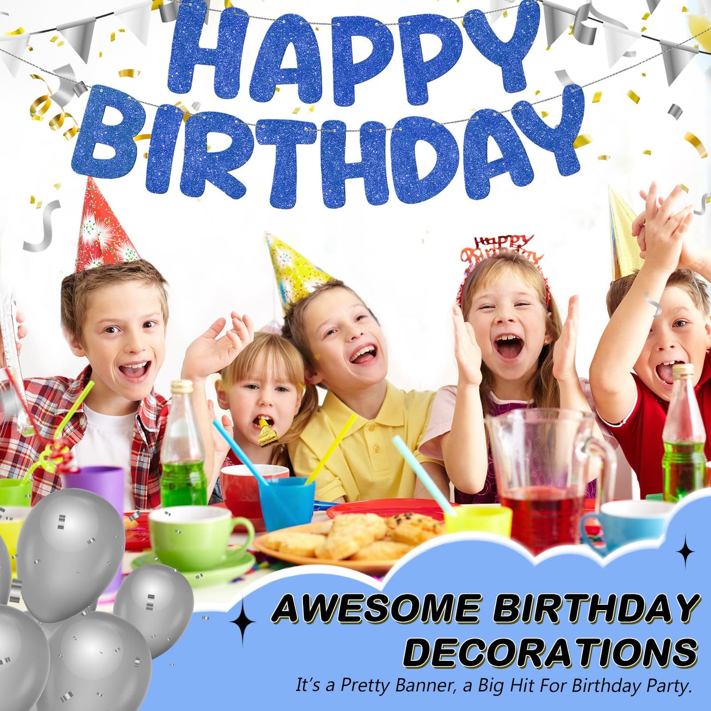 Fulmoon Glitter Pre Strung Happy Birthday Banner No DIY Party Decorations Happy Birthday Sign Decor for Men Women Boy Girls Back
