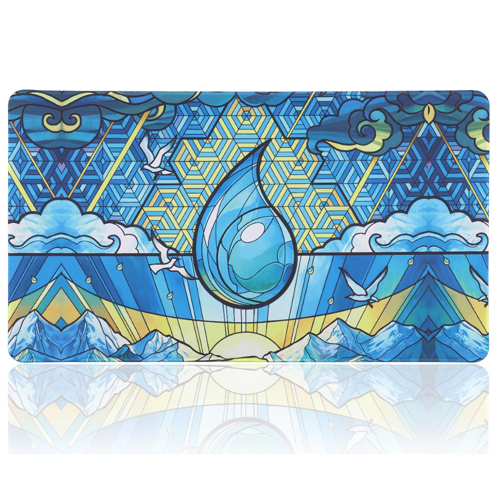 MTGPRO Playmat for MTG 24x14 Inches Playmat for Magic The Gathering with Non-Slip Rubber Base and Stitched Edges  Includes Storage Bag - Ideal for MTG/RPG/CCG Trading Game Card Mat(Blue)