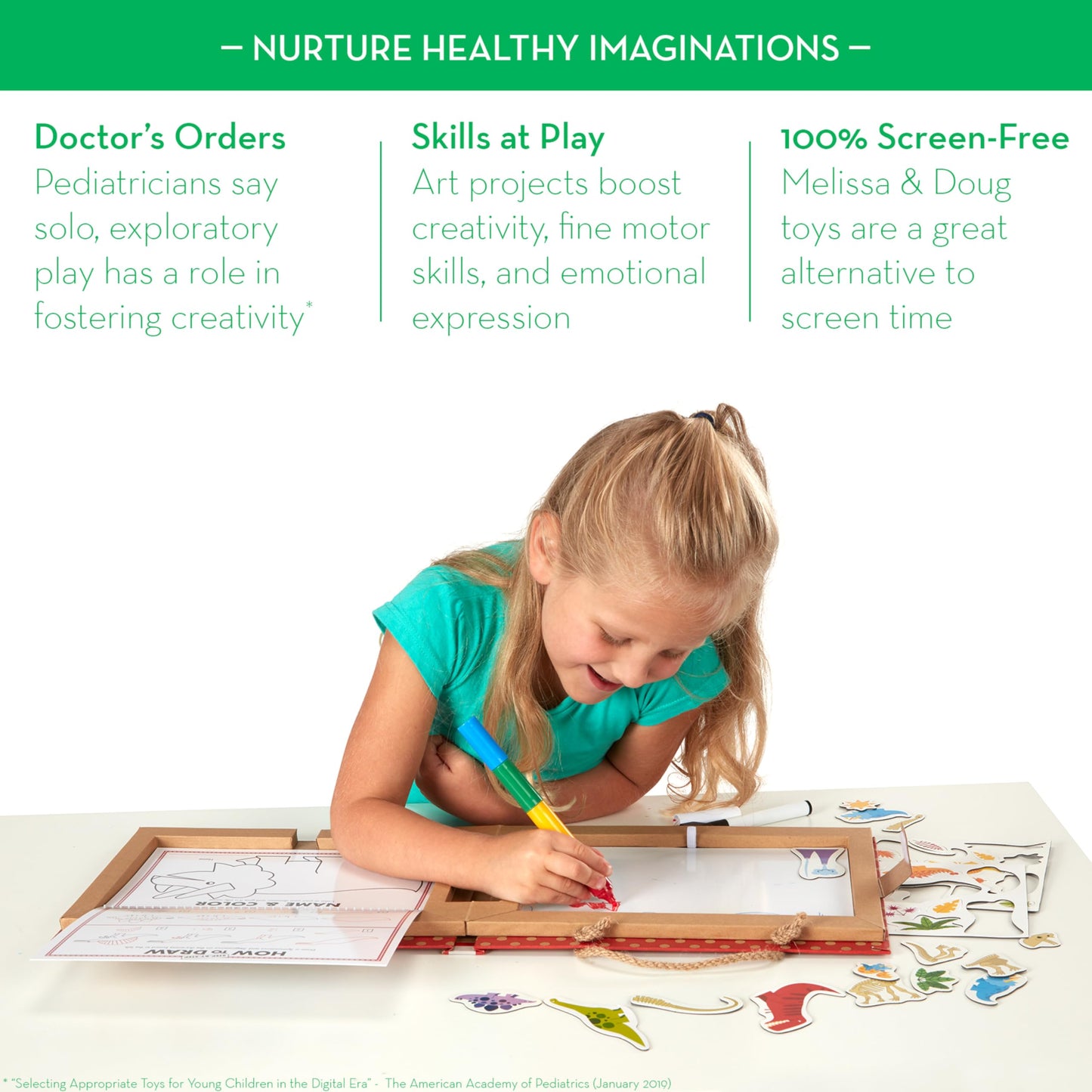 Melissa & Doug Dinosaurs Drawing Activity Set - Reusable Mess-Free Travel Kit with 41 Magnets & 5 Markers, Model 31321