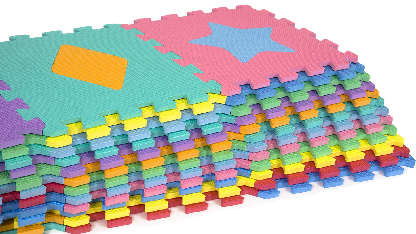 Prosource Kids Foam Puzzle Floor Play Mat With Shapes & Colors 36 Tiles, 12'X12' And 24 Borders