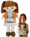Personalized Rag Dolls for Girls - Custom 16 Inches Soft Plush Snuggle Baby Doll for Toddlers Stuffed Toys - Muecas de Trapo Personalizadas para Nias - Gray Striped Dress with Cardigan