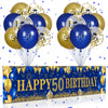 50Th Birthday Decorations For Men Women Blue And Gold,Navy Blue Gold Birthday Yard Banner And 18 Pcs 50Th Happy Birthday Balloons For 50Th Anniversary Birthday Party Supplies Indoor Outdoor Yard Decor