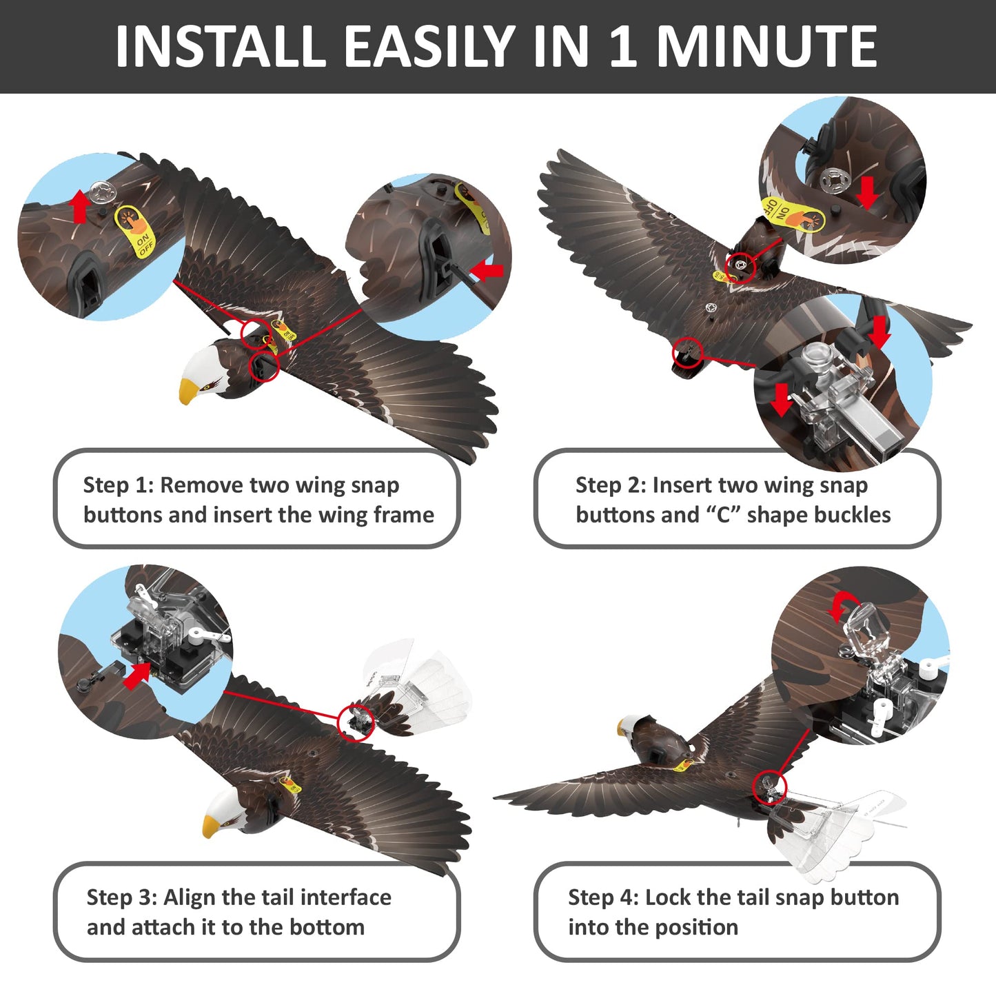 Zing Go Go Bird - Eagle - Premium Remote Control Flying Aircraft - Looks And Flies Like A Real Eagle - Carbon Fiber Drone-Tech R