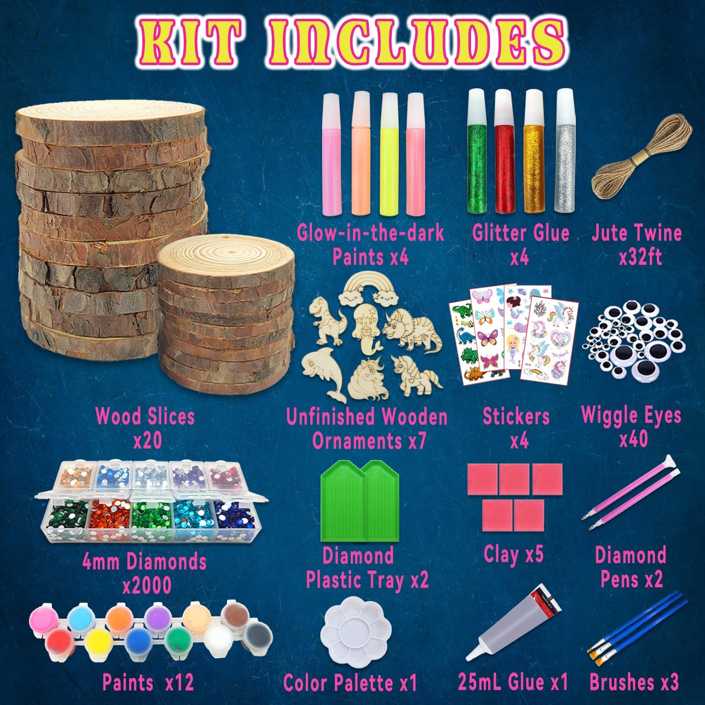 Klmars Kids Wooden Painting Kit-Glow In The Dark-Arts & Crafts Gifts For Boys Girls Ages 5-12-Wood Slice Craft Activities Kits -