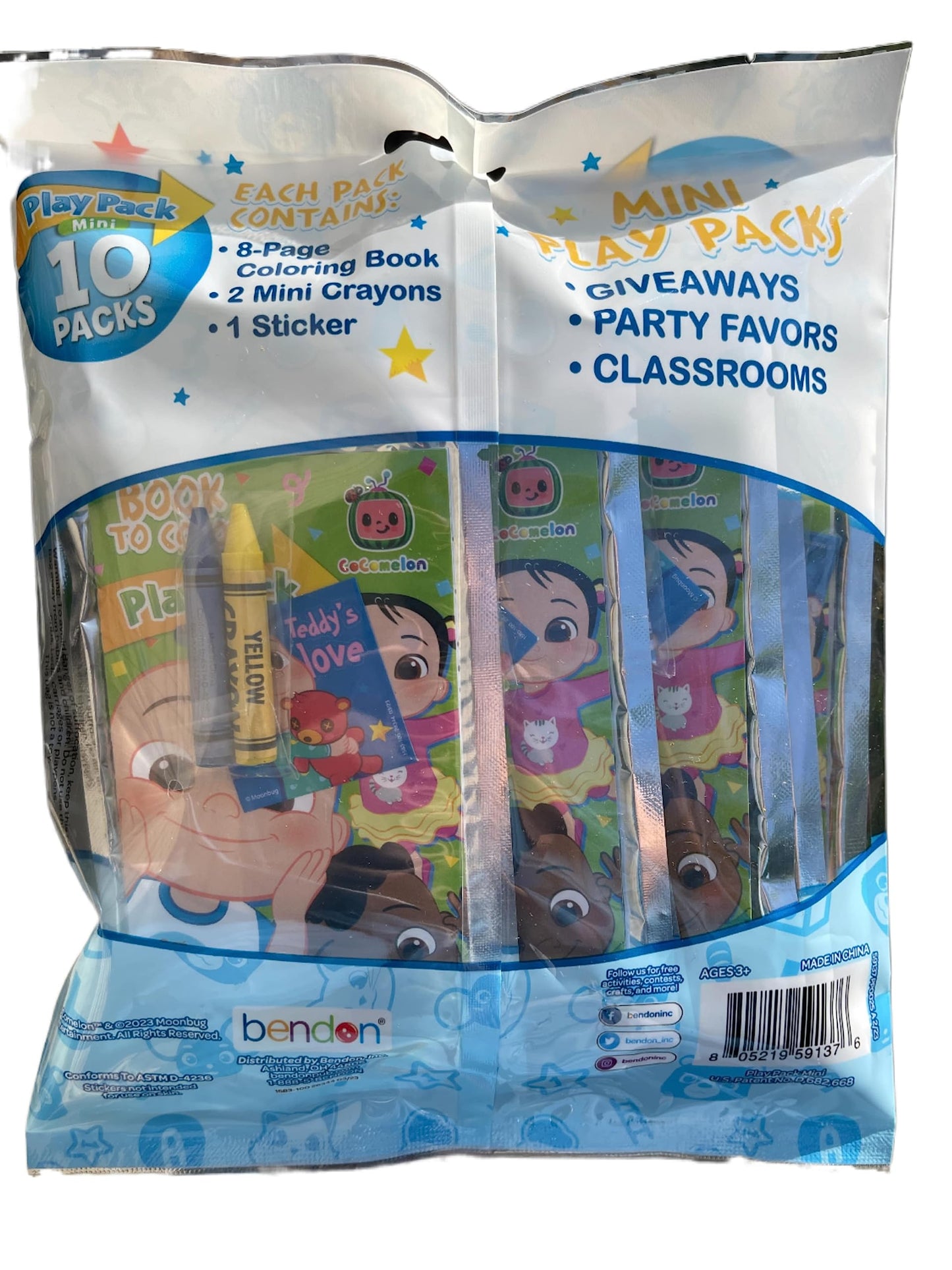 Cocomelon Play Packs | Cocomelon Party Favors | Coco Melon Mini Play Packs | Includes Mini Coloring Book, 2 Mini Crayons And A Sticker | 10-Pack | Officially Licensed