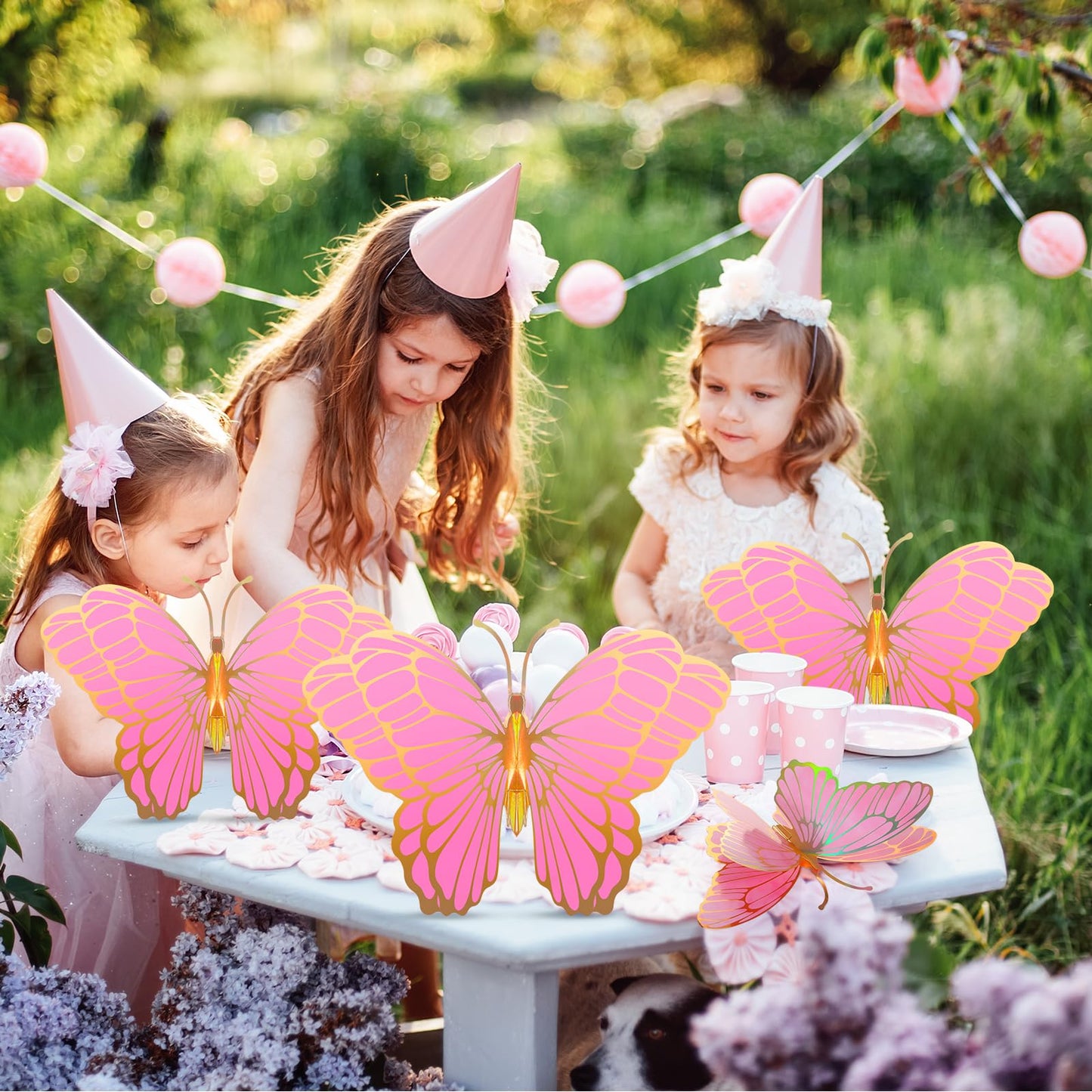 Wettarn 20 Pcs Butterfly Centerpieces For Tables Butterfly Party Decorations 3D Golden Butterfly Table Toppers Centerpiece For Girl Party Birthday Baby Shower (Pink,12 X 9 In,10 X 7 In)