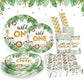 Heboland Wild One Birthday Decorations Plates Set for 25 Guests, Safari Jungle Theme Plates and Cups and Napkins Straws Sets Boy