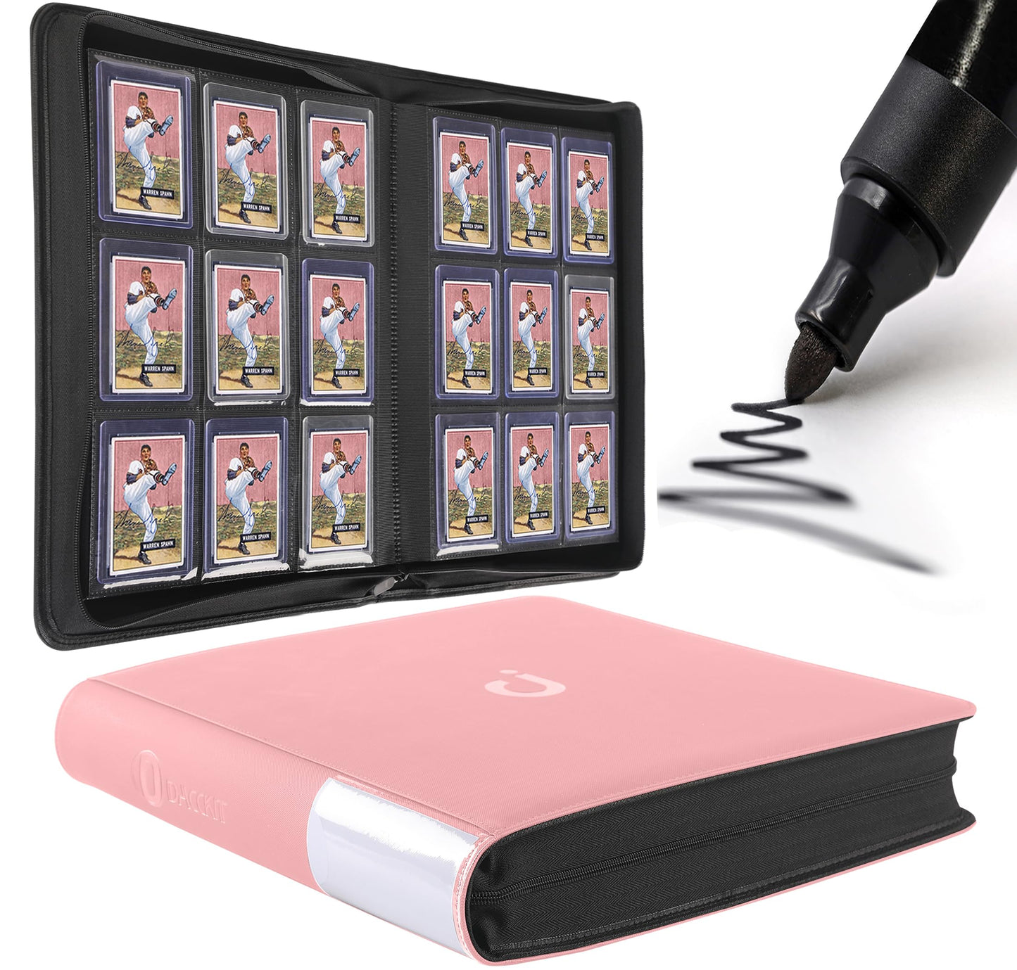 D DACCKIT Toploader Binder  Holds 288 Top Loaders - 9-Pocket Top Loader Binder for 3 x 4 Rigid Card Holders for Trading Cards or Sports Cards  Model A - Light Pink