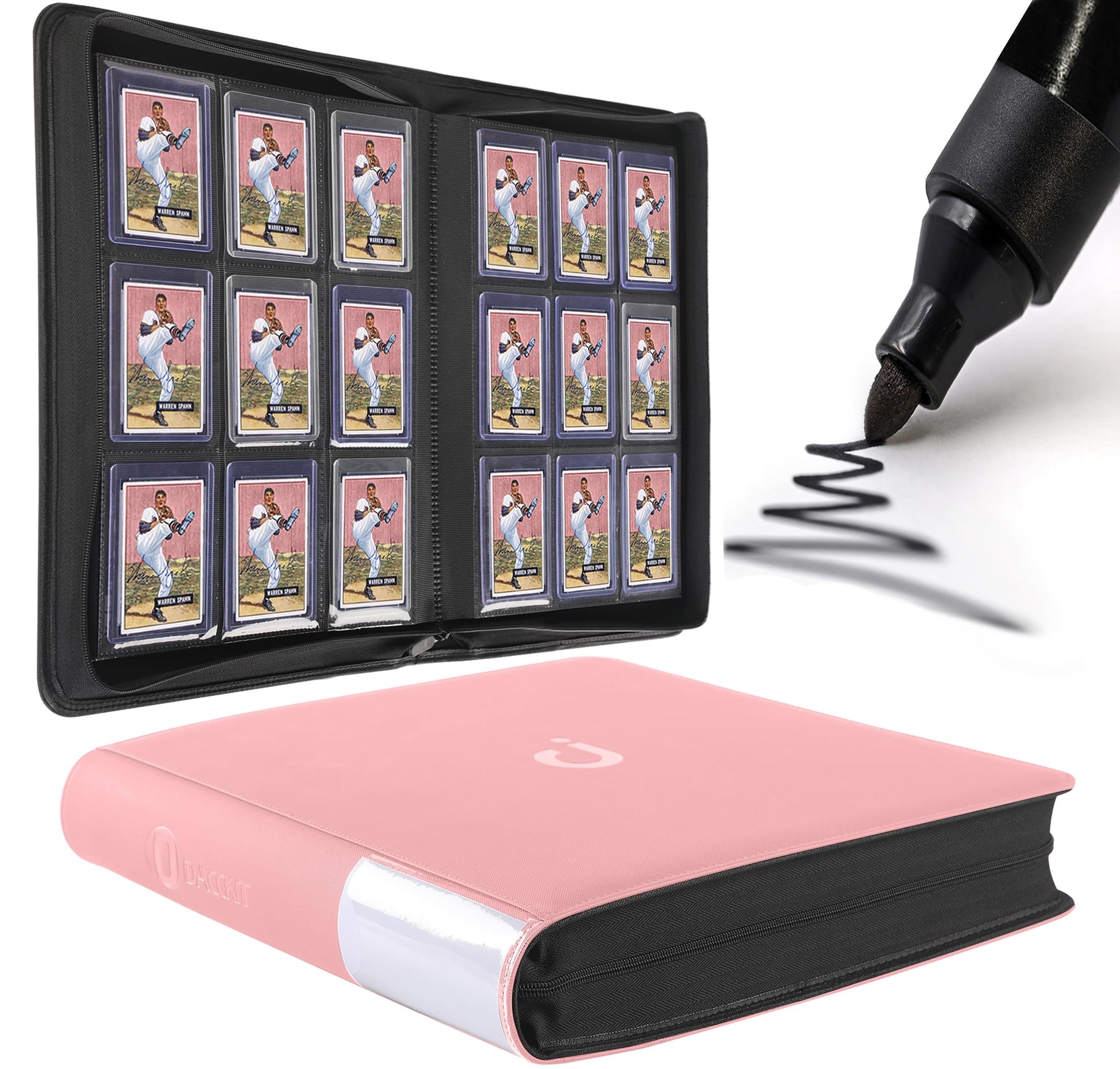 D DACCKIT Toploader Binder  Holds 288 Top Loaders - 9-Pocket Top Loader Binder for 3 x 4 Rigid Card Holders for Trading Cards or Sports Cards  Model A - Light Pink