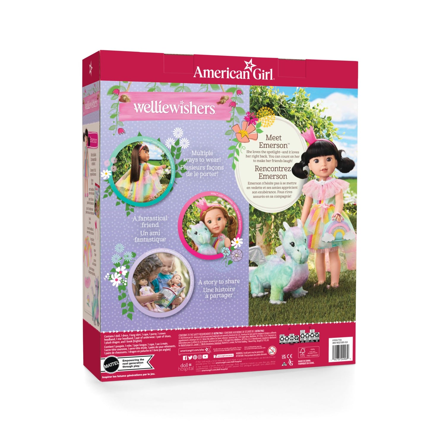 American Girl Welliewishers 14.5-Inch Emerson Doll Playset With Crisella The Dragon, Doll Dress And Accessories, And Storybook, For Ages 4+