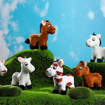 Zomiboo 9 Pack Horse Stuffed Animals Plush Toy Standing Stuffed Horse 4 Inch Mini Plush With Detachable Chain For Animal Theme Party Birthday Decoration Supplies(Cute Style)