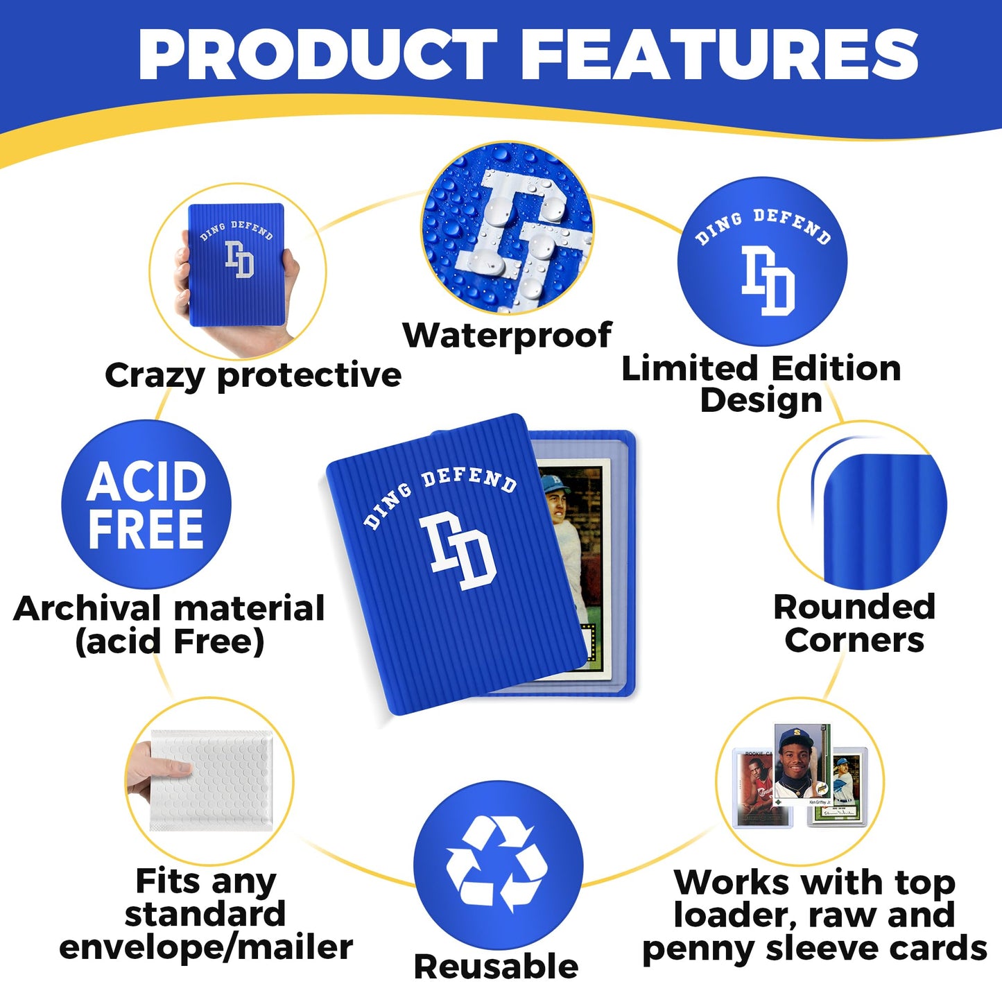 110 Pack Ding Defend Trading Card Shipping Protectors Hard Plastic Card Slab - Guard for Collectible Cards  Mailing Sheet & Hobby Supplies - 3.5 x 4.5 Inches  Blue Corrugated Packaging Pads