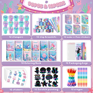 BenLouis 96Pcs Mermaid Party Favors Little Mermaid Coloring Books Crayon Stickers Set Bulk for Kids Mermaid Birthday Decor Baby